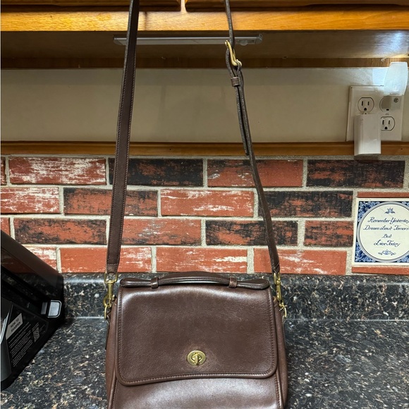Vintage Coach Court Bag 9870 Mocha Brown Leather Crossbody Shoulder Satchel-Rare - Picture 1 of 16